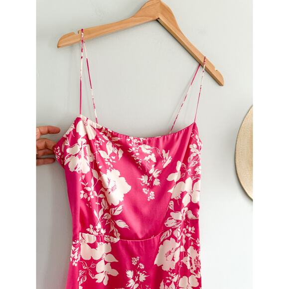 Reformation | NWT | Frankie Silk Dress | Hothouse Pink/Cream Floral | Sz 10 - Picture 3 of 12